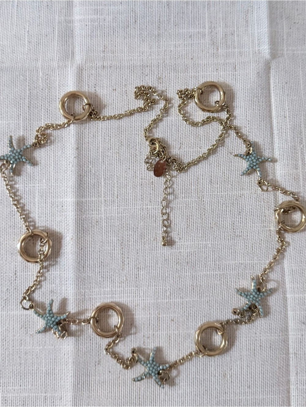 Gold Starfish Link Necklace with Pale Blue Accents - Picture 3 of 7